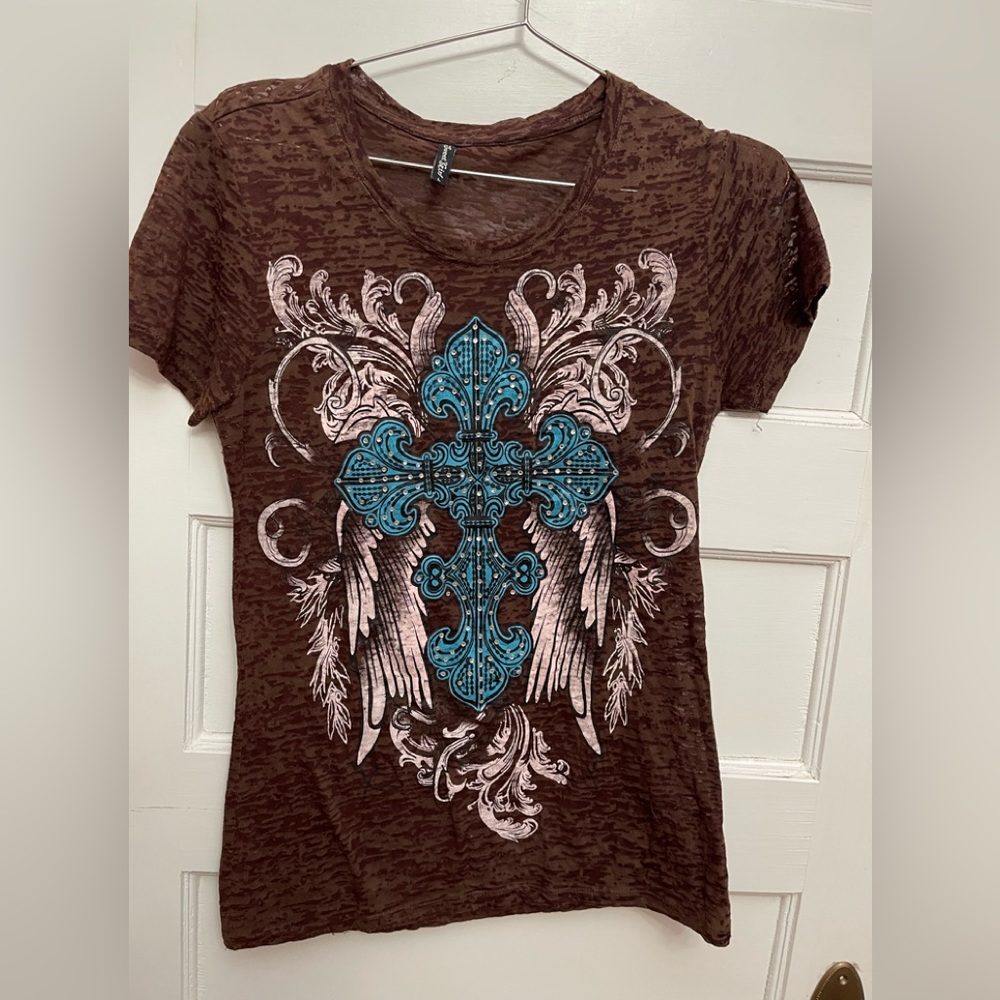 Women’s Brown Burnout T-Shirt Size Large.